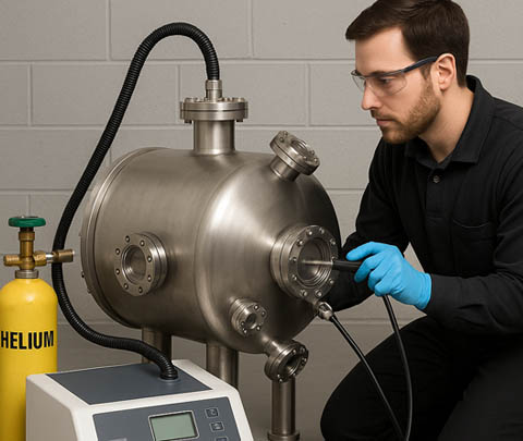 services_small_gas-leak-detection01 Technician performing tracer gas leak detection
